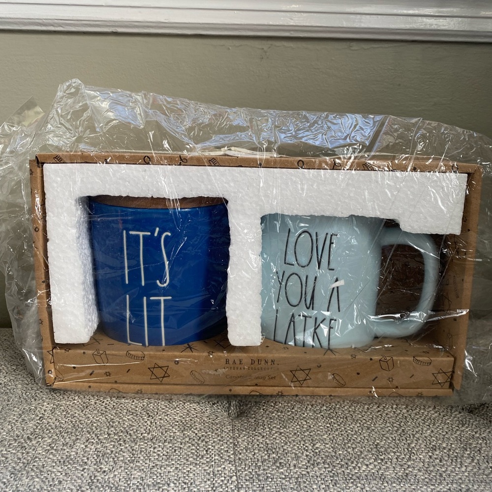 New RAE DUNN 2pc Love You A Latke Mug and Canister Set - Picture 1 of 7